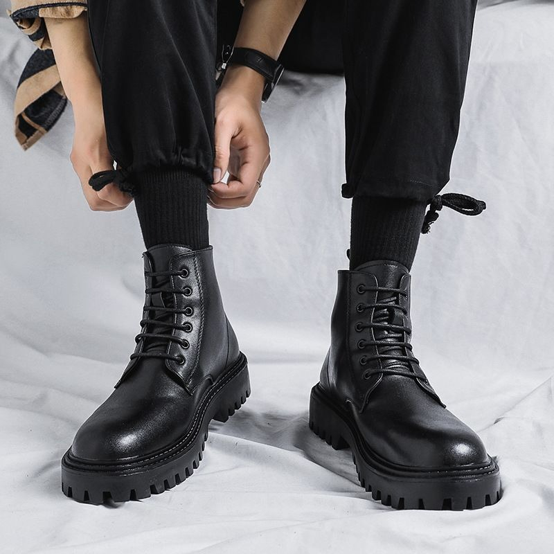 Men High Top Leather Boots Fas - Men'S Shoes Increase Height 评论和价格