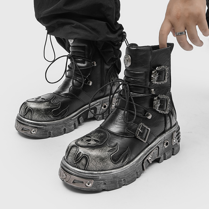 Punk Style Retro Cool Skull Fl - Men'S Shoes Increase Height 评论和价格