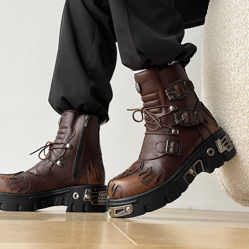 Punk Style Retro Cool Skull Fl - Men'S Shoes Increase Height 评论和价格