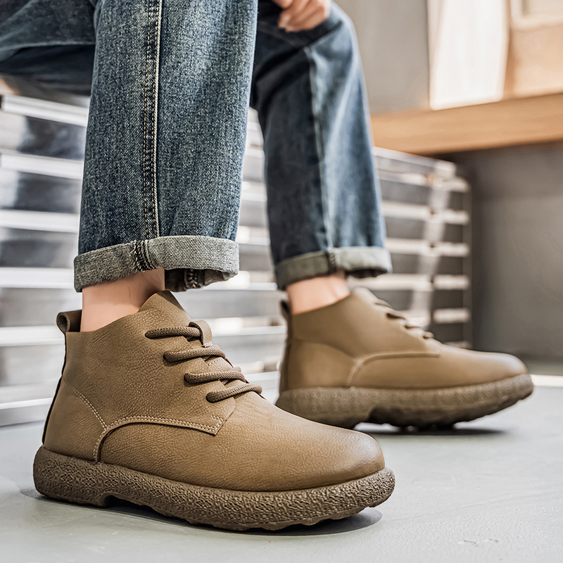 Men Ankle Boots Brown Short Bo - Men'S Shoes No Laces 评论和价格
