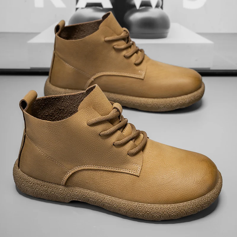 Men Ankle Boots Brown Short Bo - Men'S Shoes No Laces 评论和价格