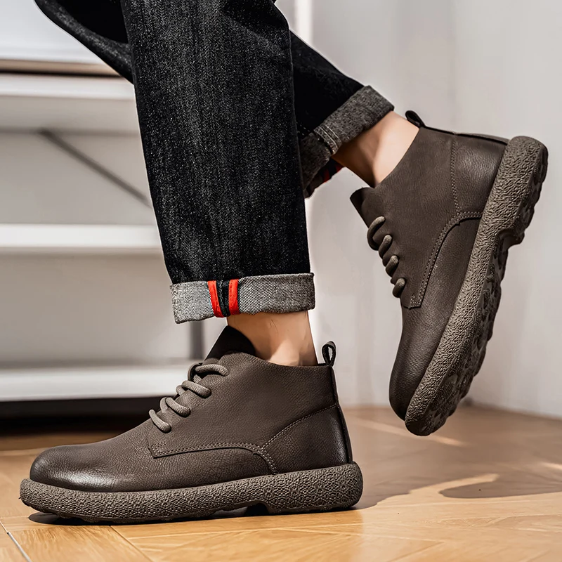 Men Ankle Boots Brown Short Bo - Men'S Shoes No Laces 评论和价格
